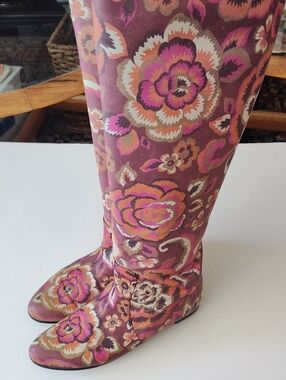 BALDININI ITALY Pink Multicolor Floral Knee-High Leather Boots Size 38 US 8